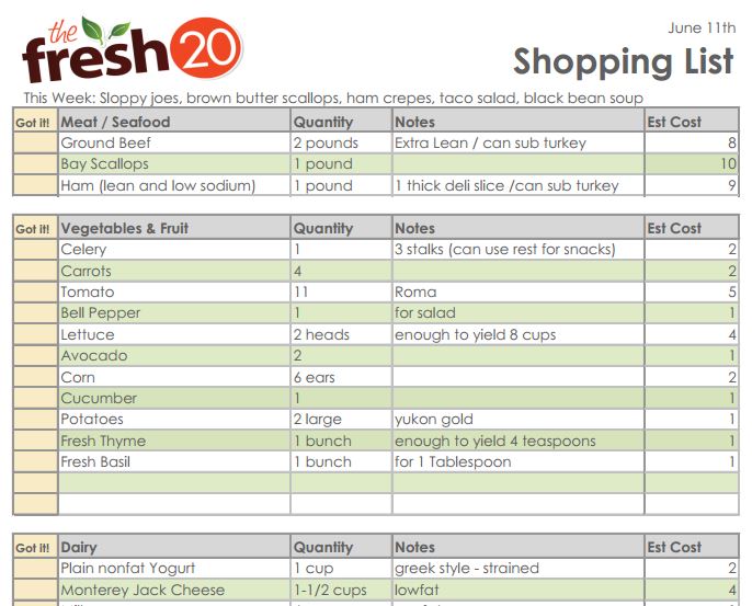 shopping list
